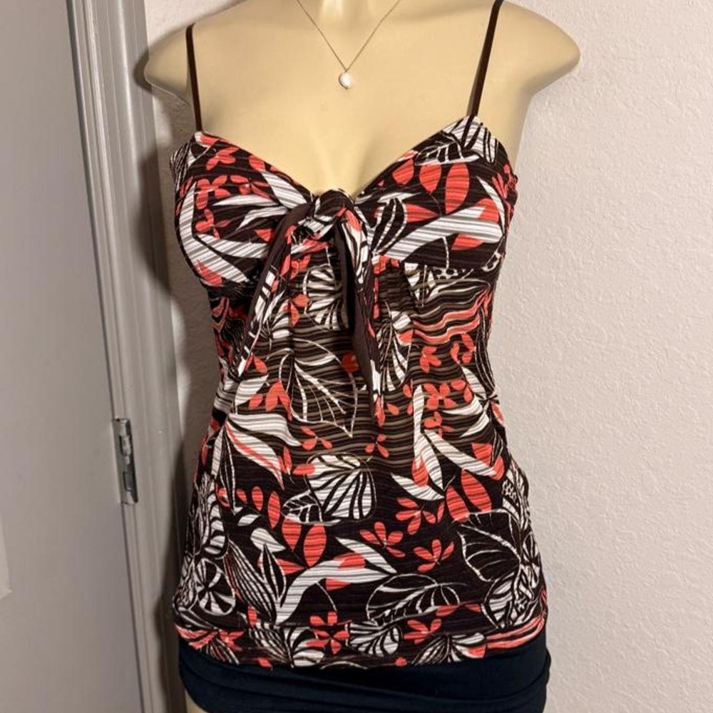 Wet Seal brown and multicolor floral print semi sheer cami top